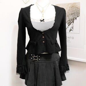 Black Lace Trim Cardigan 🦇 AXES FEMME